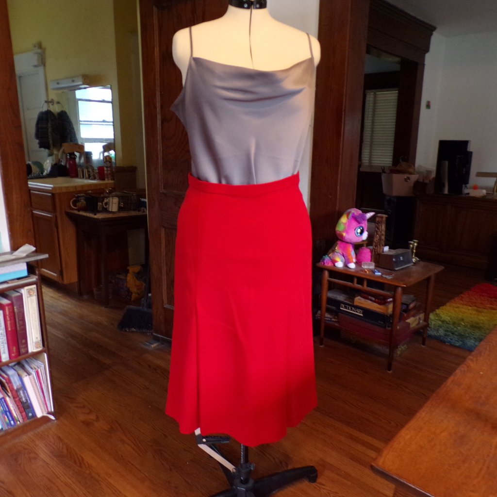 Alpinit Candy Red 100% Shorn-Wool Box-Pleated Winter Midi Dress Skirt